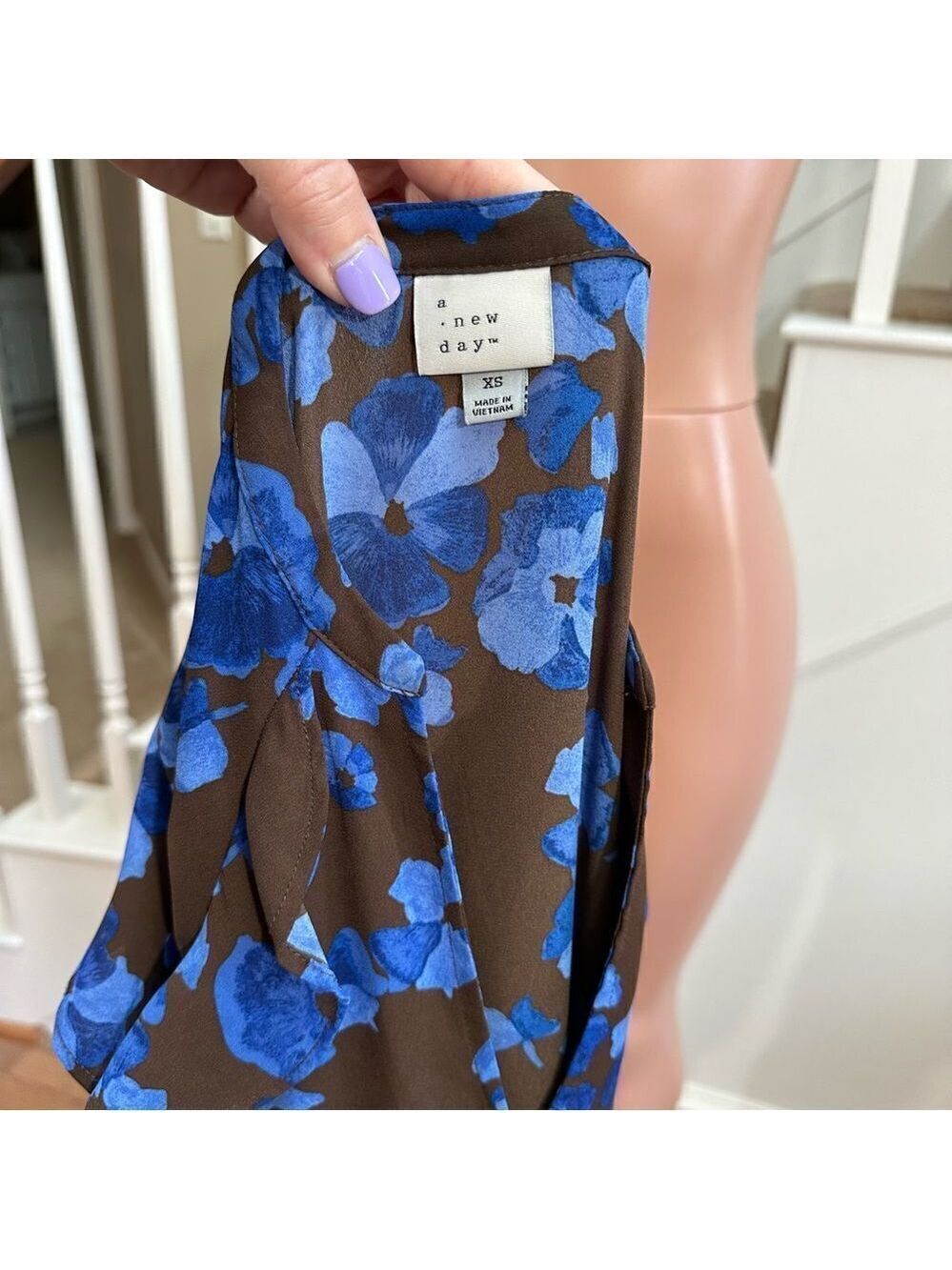 Adorable brown blue floral peasant midi dress - Picture 12 of 12